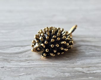 Gold Hedgehog Pendant Charm – Sterling Silver with 24K Gold Accents | Hedgehog Necklace Pendant