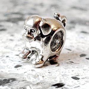 Silver Dog Charm Bead, Sterling Silver Charms, European Bracelet Beads, Pandora Essence | Pandora Me Compatible