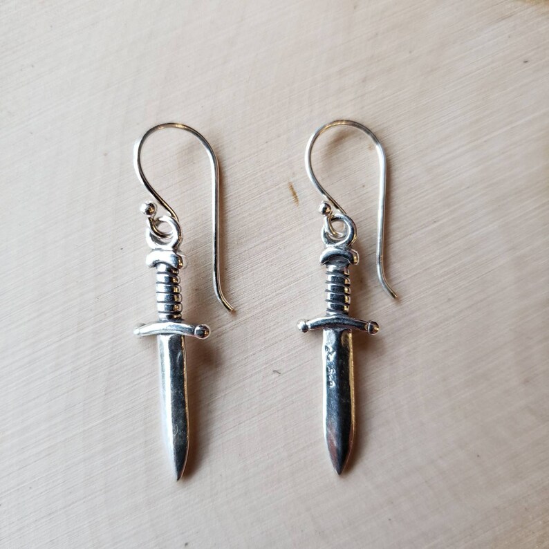 Knife Dangle Earrings Sterling Silver Sword Earrings Dagger Etsy