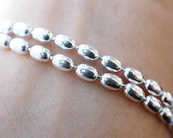 Heavy Rice Bead Sterling Silver Chain, 18 and 24 inches