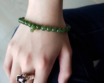 Genuine Jade Mala Bracelet, Nephrite Jade Bracelet, Jade Stone Meditation Bracelet, Fortune and Good Luck