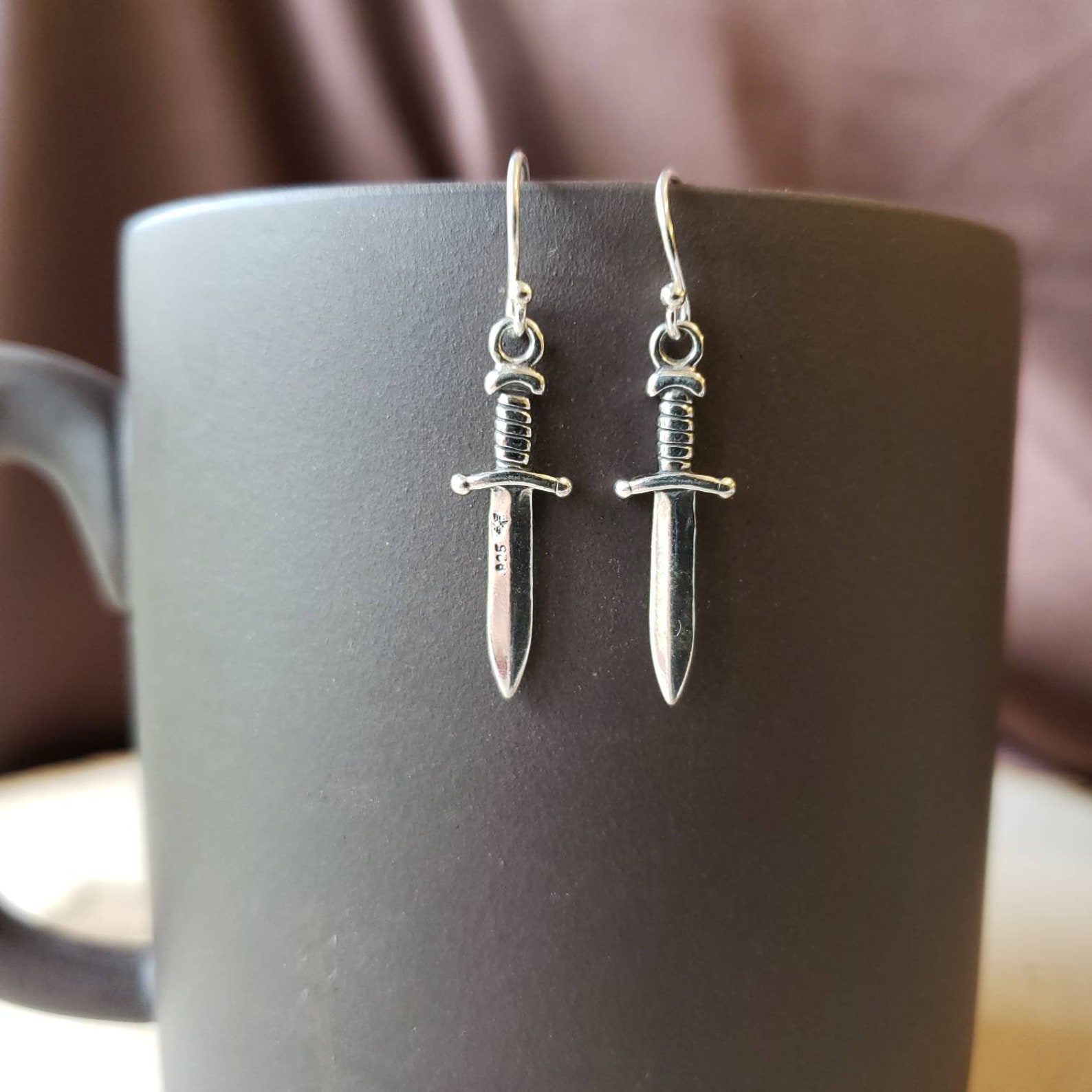 Knife Dangle Earrings Sterling Silver Sword Earrings Dagger Etsy