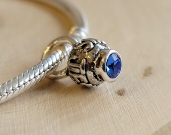 Jesus Charm Bead with Blue Birthstone, Spacer Charm Tube Bead, Fits Pandora, Trollbead and European Bracelets | Jesus Charms, Christian