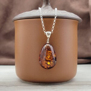Baltic Amber Pendant, Baltic Amber Necklace, Dark Cognac Cherry Amber, Chakra Jewelry, Wife Gift, Girlfriend Gift image 4