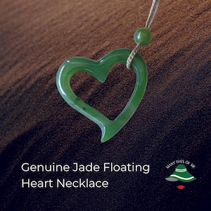 Large Jade Floating Heart Pendant Necklace, Natural Jade Heart Charm, Carved Jade Heart, Gift, Girlfriend, Good Luck Pendant