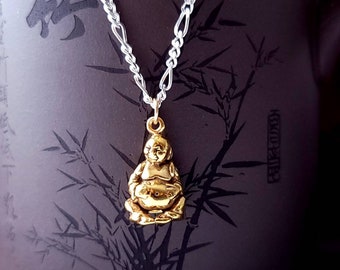 Gold Laughing Buddha Pendant Charm, Budai, Lucky Jewelry, Gift for Husband, Gift for Wife, Gift for Friend