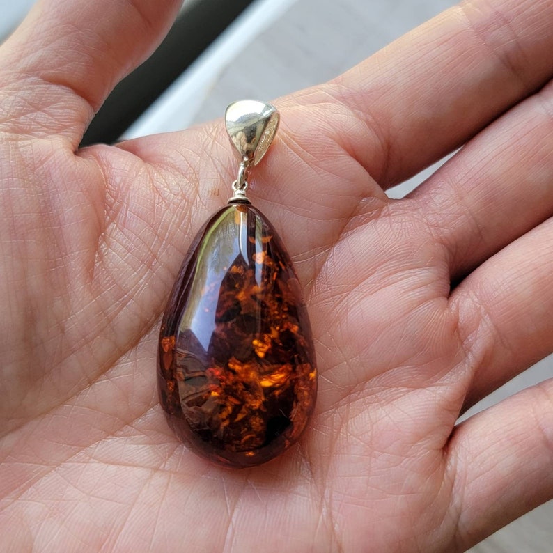 Baltic Amber Pendant, Baltic Amber Necklace, Dark Cognac Cherry Amber, Chakra Jewelry, Wife Gift, Girlfriend Gift image 9