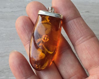 Baltic Amber Drop Pendant, Baltic Amber Necklace, Golden Honey Amber, Chakra Jewelry, Wife Gift, Girlfriend Gift