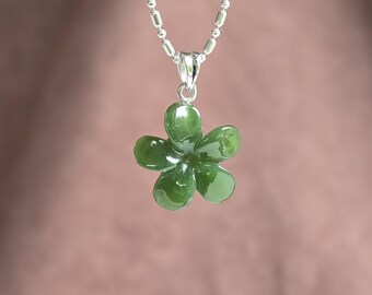 Genuine Hand-Carved Japanese Blossom Jade Pendant – 20mm Natural Jade Round Floral Necklace Charm