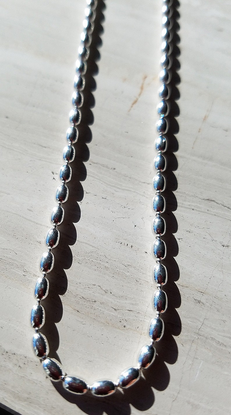 3mm Wide Heavy Rice Bead Sterling Silver Necklace 16 Etsy