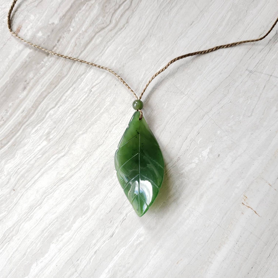 Jade Leaf Necklace 3D Jade Leaf Pendant Nephrite Green Jade Etsy