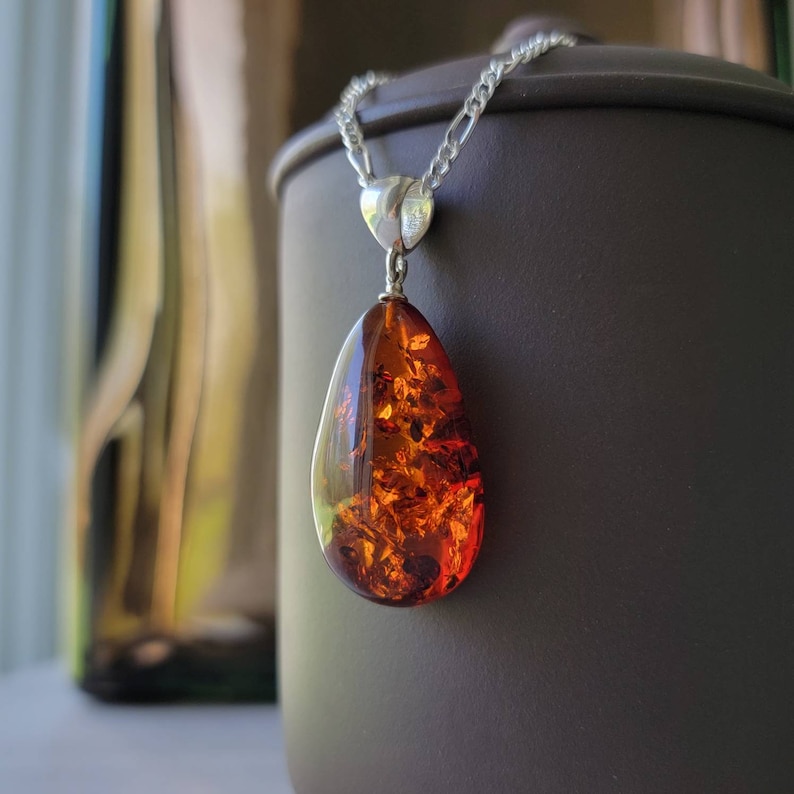 Baltic Amber Pendant, Baltic Amber Necklace, Dark Cognac Cherry Amber, Chakra Jewelry, Wife Gift, Girlfriend Gift image 1