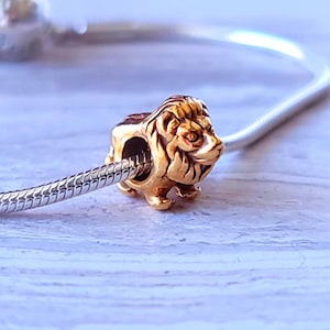Gold Lion Charm Spacer Bead, 925 Silver Bracelet Charm, Pandora Essence | Pandora Me Compatible, 3 grams, 12mm x 9.5mm