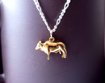 Ciondolo Charm Bue d'Oro, Ciondolo Toro Brahman, Ciondolo Nandi Shiva, Toro Indù, Bue Zodiacale Cinese, Collana Buona Fortuna