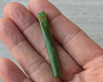 Green Jade Rectangle Pendant, Thin Stick Pendant, Barrel Pendant, Genuine Jade Necklace, Good Luck Pendant