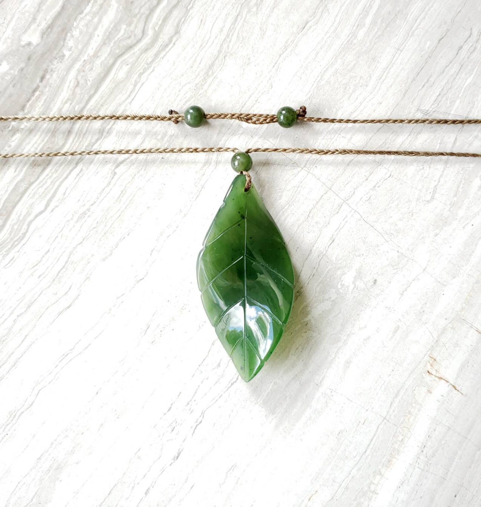 Jade Leaf Necklace 3D Jade Leaf Pendant Nephrite Green Jade Etsy