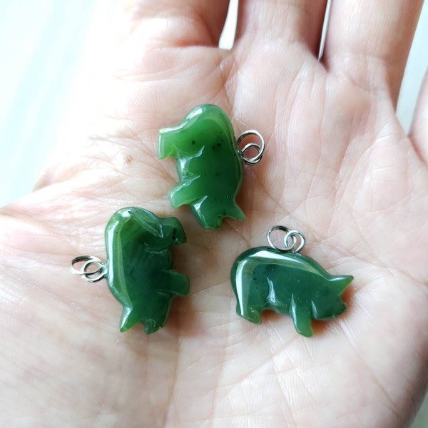 Genuine Jade Pig Charm Pendant, Year of the Pig, Chinese Zodiac, Pig Bead, Pig Necklace, Good Luck Charm