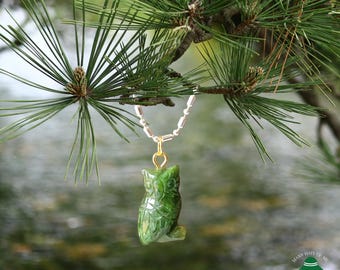 Dainty Jade Owl Pendant, Owl Charms, Owl Necklace, Good Luck Charm, Owl Jewelry