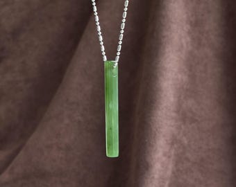 Green Jade Rectangle Pendant, Thin Stick Pendant, Barrel Pendant, Genuine Jade Necklace, Good Luck Pendant
