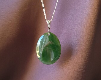 Large Jade Worry Stone Pendant, Palm Rubbing Stone, Fidget Stone, Thumb Stone, Anxiety Relief Jewelry, Oval Stone Necklace, Nephrite Jade