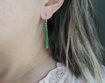 Jade Teardrop Earrings, Jade Dangle Earrings, Long Teardrop Earrings, Fortune and Good Luck Earrings
