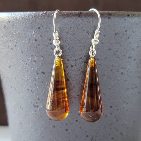 Baltic Amber Drop Earrings with Sterling Silver Earwires, Teardrop Earrings, Amber Dangle Earrings 3 g