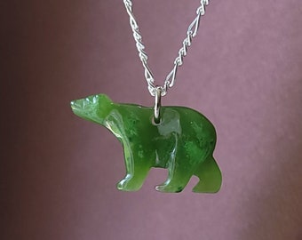 Large Green Jade Polar Bear Pendant,  Natural Jade Polar Bear Charm, Carved Jade Polar Bear, Gift, Parent, Good Luck Pendant