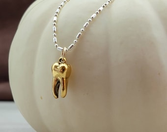 Gold Tooth Pendant Charm, Gold Teeth Charms, Tooth Necklace, Dentist Necklace