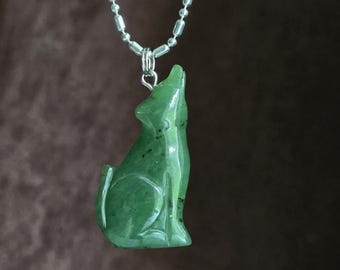 Large Jade Howling Wolf Charm Pendant for Necklaces