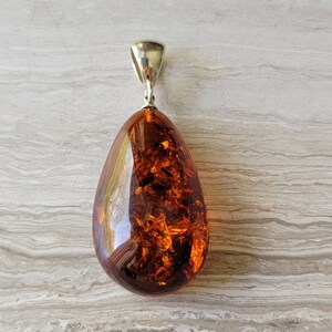 Baltic Amber Pendant, Baltic Amber Necklace, Dark Cognac Cherry Amber, Chakra Jewelry, Wife Gift, Girlfriend Gift image 5