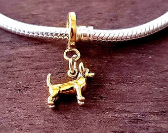 Ciondolo Chihuahua in oro, Ciondoli per bracciali per cani in oro, Ciondoli per cani, Gioielli commemorativi per animali domestici, Compatibile con Pandora Trollbead