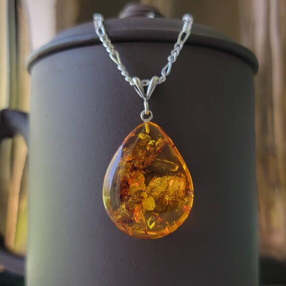 Pendentif Femme En Ambre Et Argent 925 - Bijou Vendu Seul (sans Chaîne), Neuf Avec étiquettes