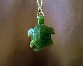 Large Genuine Jade Turtle Pendant Necklace, Natural Jade Turtle Charm, Carved Jade Turtle, Gift, Parent, Good Luck Pendant
