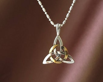 Celtic knot Triangle Pendant, Mixed Metal Trinity Knot, Lovers Knot, Triquetra, Circle of Life, Holy Trinity