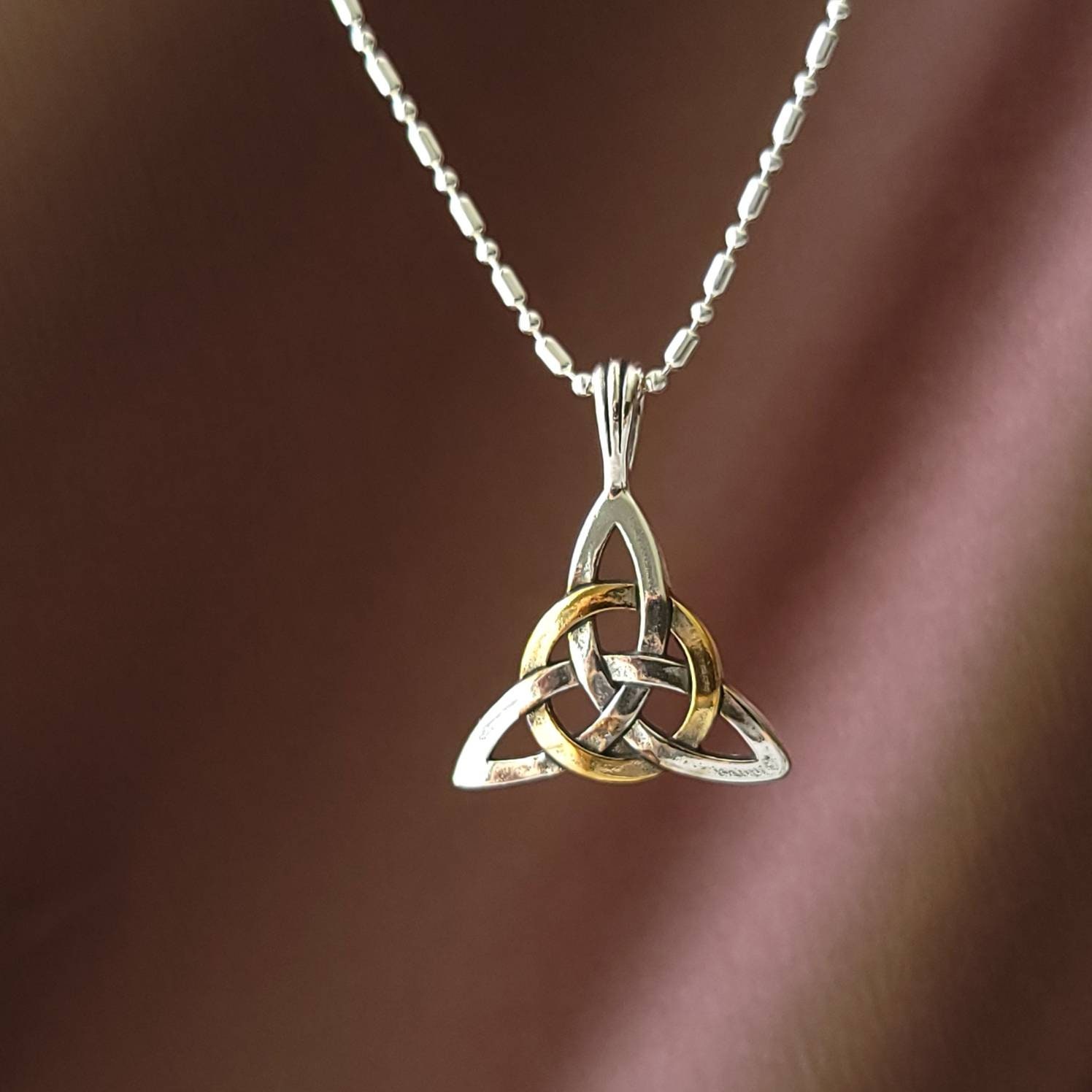 Celtic Knot Triangle Pendant, Mixed Metal Trinity Knot, Lovers