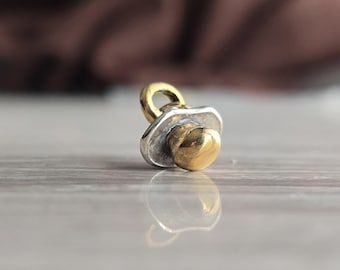 Mixed Metal Baby Pacifier Charm – Sterling Silver with 24k Gold Plating | Baby Shower Gift | New Mom Jewelry | Birth Celebration Keepsak