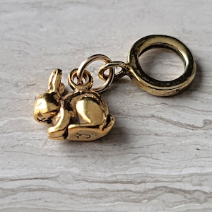 Gold Bunny Rabbit Bracelet Charm, Gold Rabbit Charms, Compatible with Pandora, Trollbead, and other European Bracelets