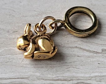 Gold Bunny Rabbit Bracelet Charm, Gold Rabbit Charms, Compatible with Pandora, Trollbead, and other European Bracelets