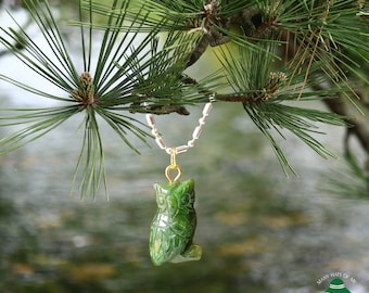 Jade Owl Pendant, Owl Charms, Owl Necklace, Good Luck Charm, Owl Jewelry