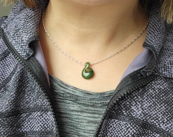 Jade Infinity Pendant, Genuine Jade Necklace, Jade Charms, Gift for Girlfriend, Graduation Gift, Good Luck Pendant