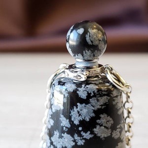 Essential Oil Diffuser Bottle Necklace, Black Snowflake Obsidian, Perfume Bottle Necklace, Bottle Pendant, Mens Gift, Chakra Jewelry