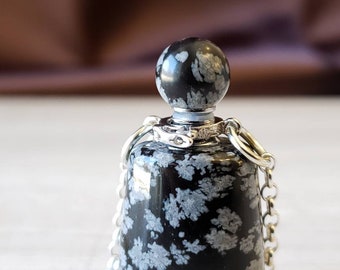 Essential Oil Diffuser Bottle Necklace, Black Snowflake Obsidian, Perfume Bottle Necklace, Bottle Pendant, Mens Gift, Chakra Jewelry
