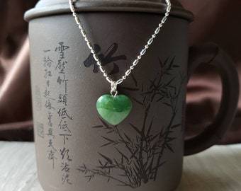 Dainty Green Jade Heart Pendant, Genuine Jade Necklace, Stone Heart Pendant, Gift for Girlfriend, Mom, Grandma, Good Luck Pendant