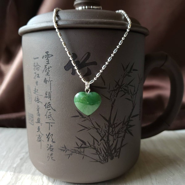 Dainty Green Jade Heart Pendant, Genuine Jade Necklace, Stone Heart Pendant, Gift for Girlfriend, Mom, Grandma, Good Luck Pendant