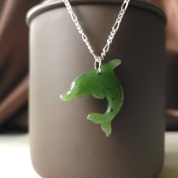 Large Jade Dolphin Pendant Whale Charm Dolphin Necklace