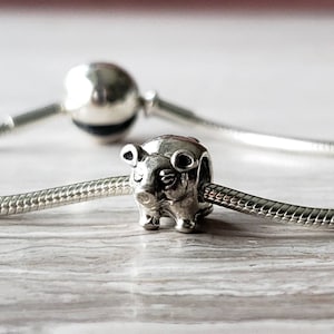 Silver Pig Charm Spacer Bead, 925 Silver Bracelet Charm, Pandora Essence | Pandora Me Compatible, 3 grams, 12mm x 9.5mm