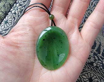 Jade Worry Stone Pendant, Palm Rubbing Stone, Fidget Stone, Thumb Stone