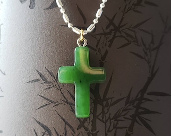 Genuine Jade Cross Pendant Necklace, Jade Necklace, Cross Necklace, Christian Jewelry, Stone Pendant, Graduation Gift, Father&#39;s Day