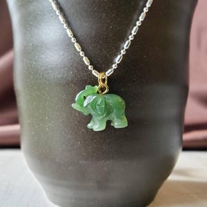 Genuine Jade Elephant Charm Pendant, Ganesh Elephant Necklace, Good Luck Charm.
