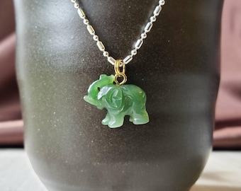 Genuine Jade Elephant Charm Pendant, Ganesh Elephant Necklace, Good Luck Charm.